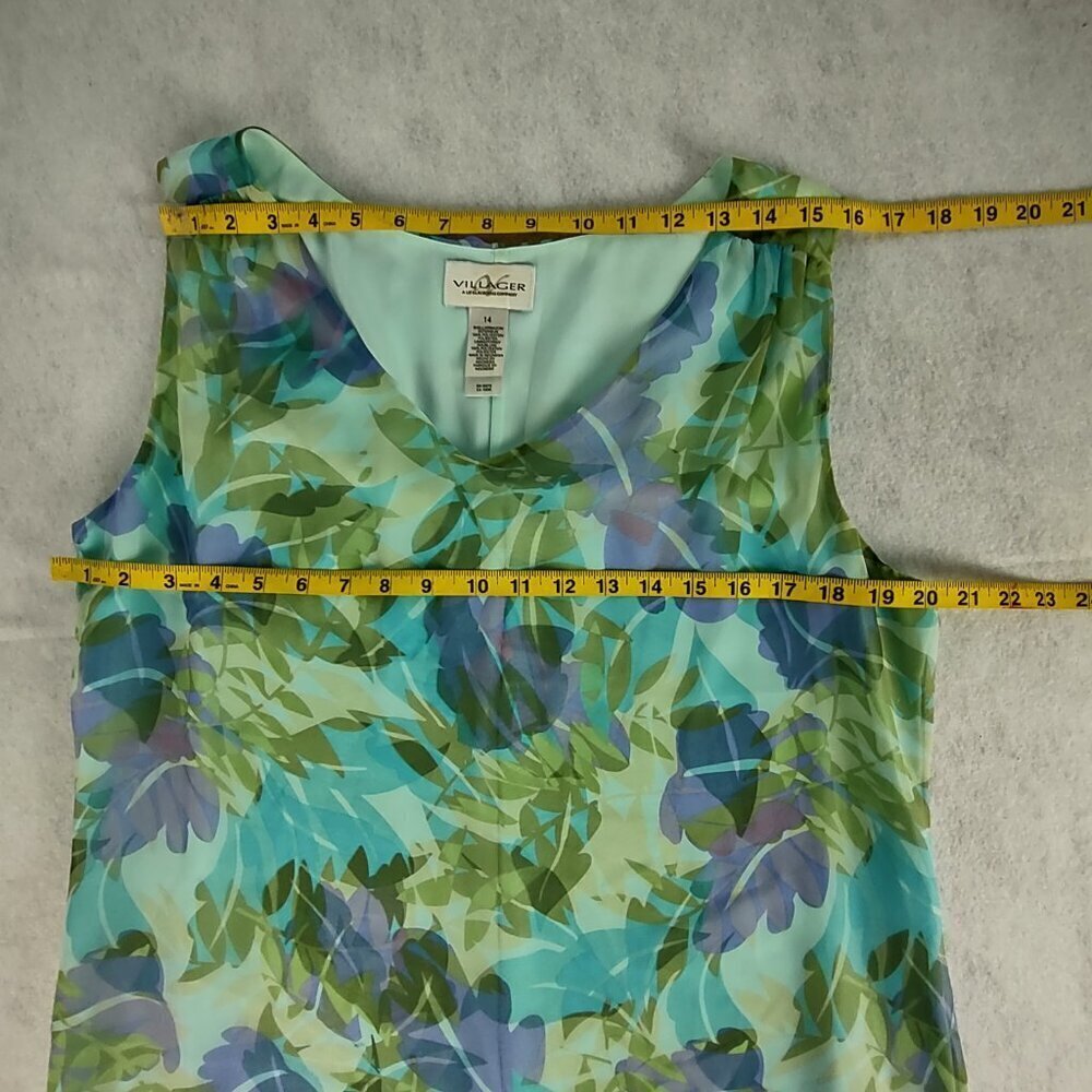 Villager Liz Claiborne Floral Maxi Dress Sleeveless V-Neck Size 14 Green, Blue - Picture 8 of 11